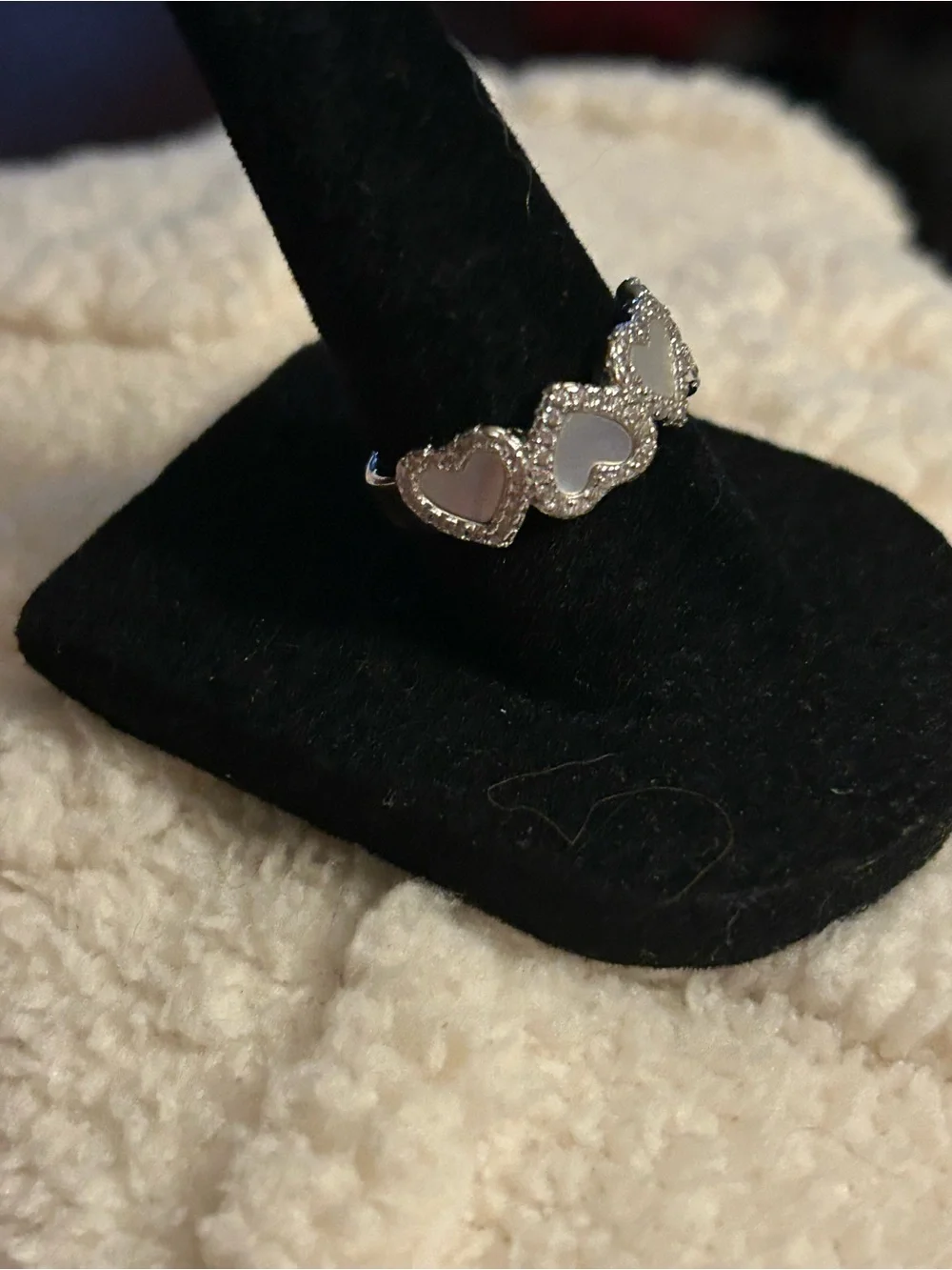Sterling Silver Heart Cluster Ring with White Mother-of-Pearl Inlays
